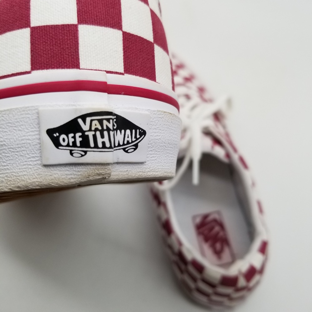 Vans Sneakers Women Size 11 Burgundy White Checkerboard Canvas Lace Up Low Top - Picture 7 of 8